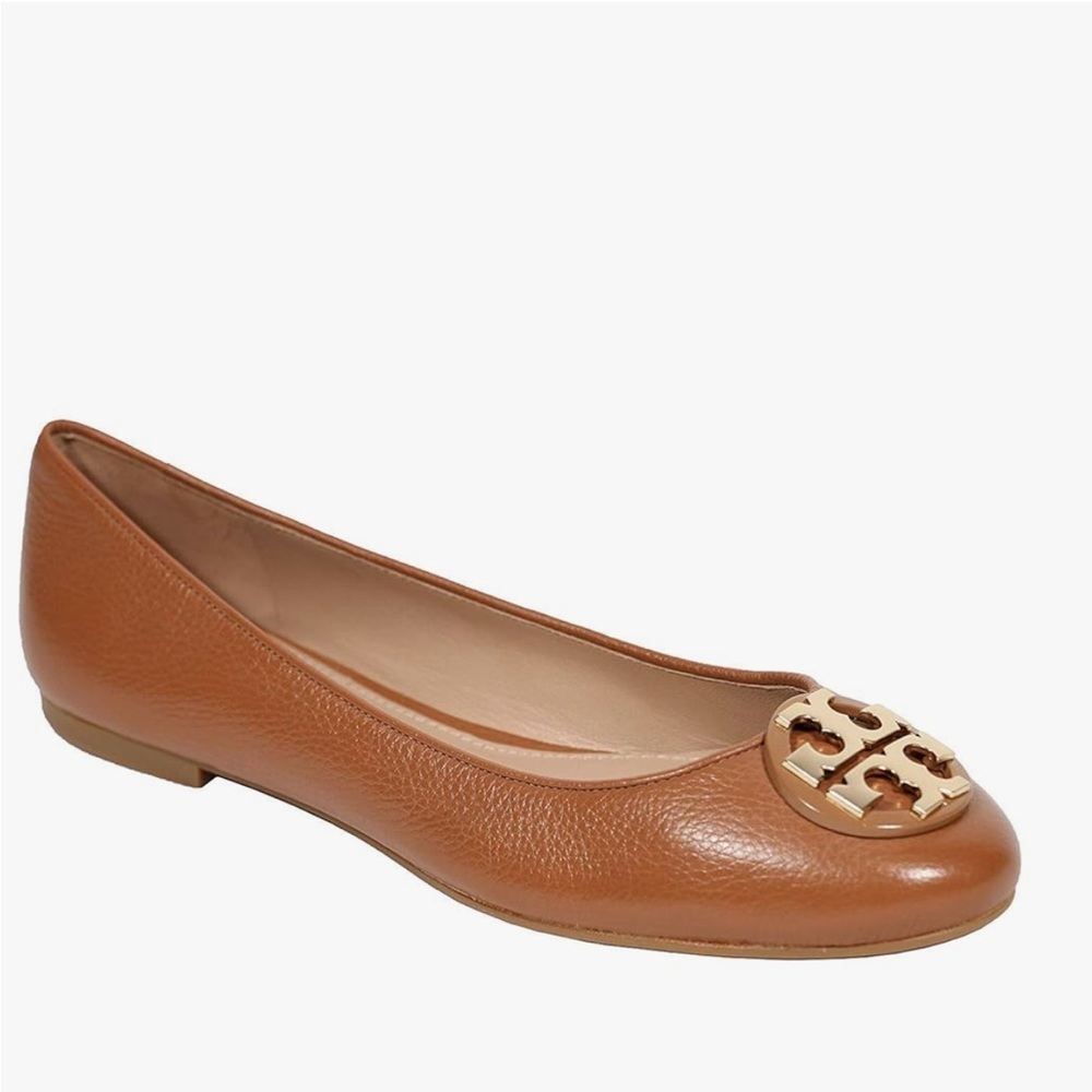 Tory Burch Tan Leather Flats with Gold Logo